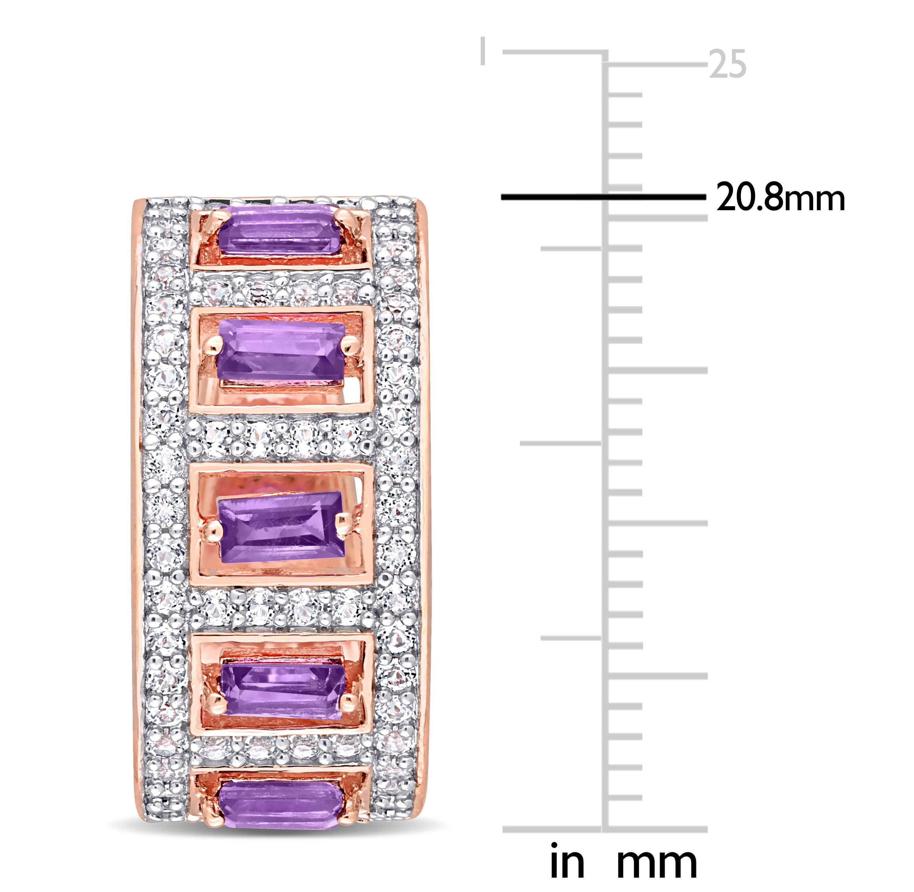 2.48 ct. t.g.w. African-Amethyst and White Topaz Hoop Earrings in Rose Plated Sterling Silver