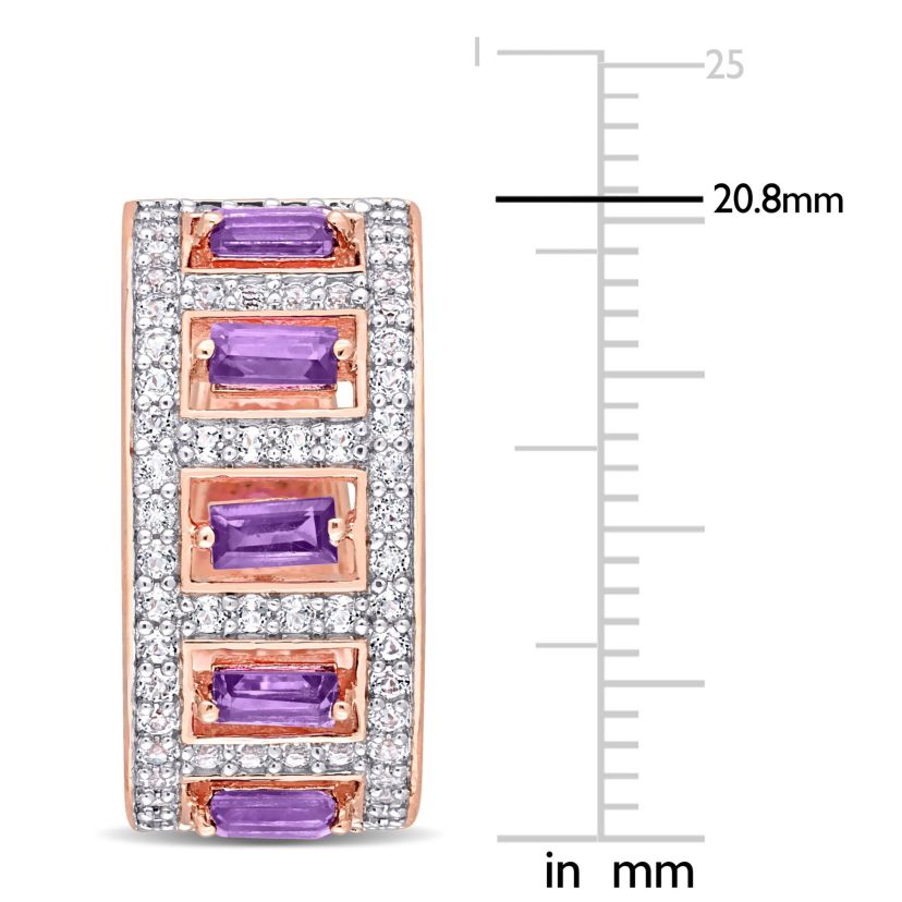 2.48 ct. t.g.w. African-Amethyst and White Topaz Hoop Earrings in Rose Plated Sterling Silver