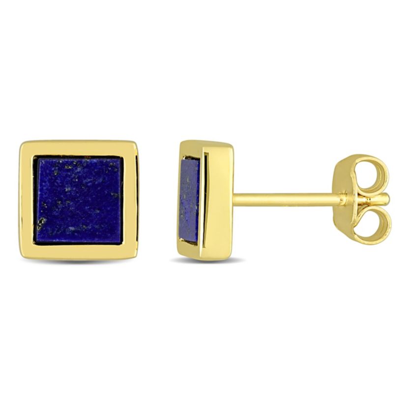 1 CT TGW Lapis Square Stud Earrings in Yellow Plated Sterling Silver