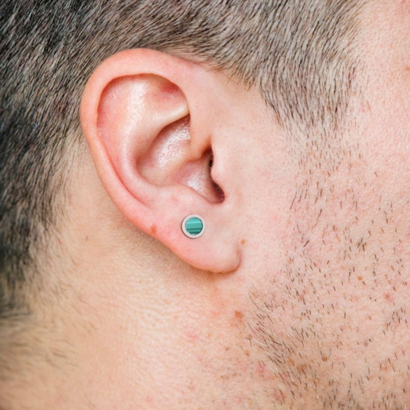 5/8 ct. t.g.w. Malachite Stud Earrings in Sterling Silver