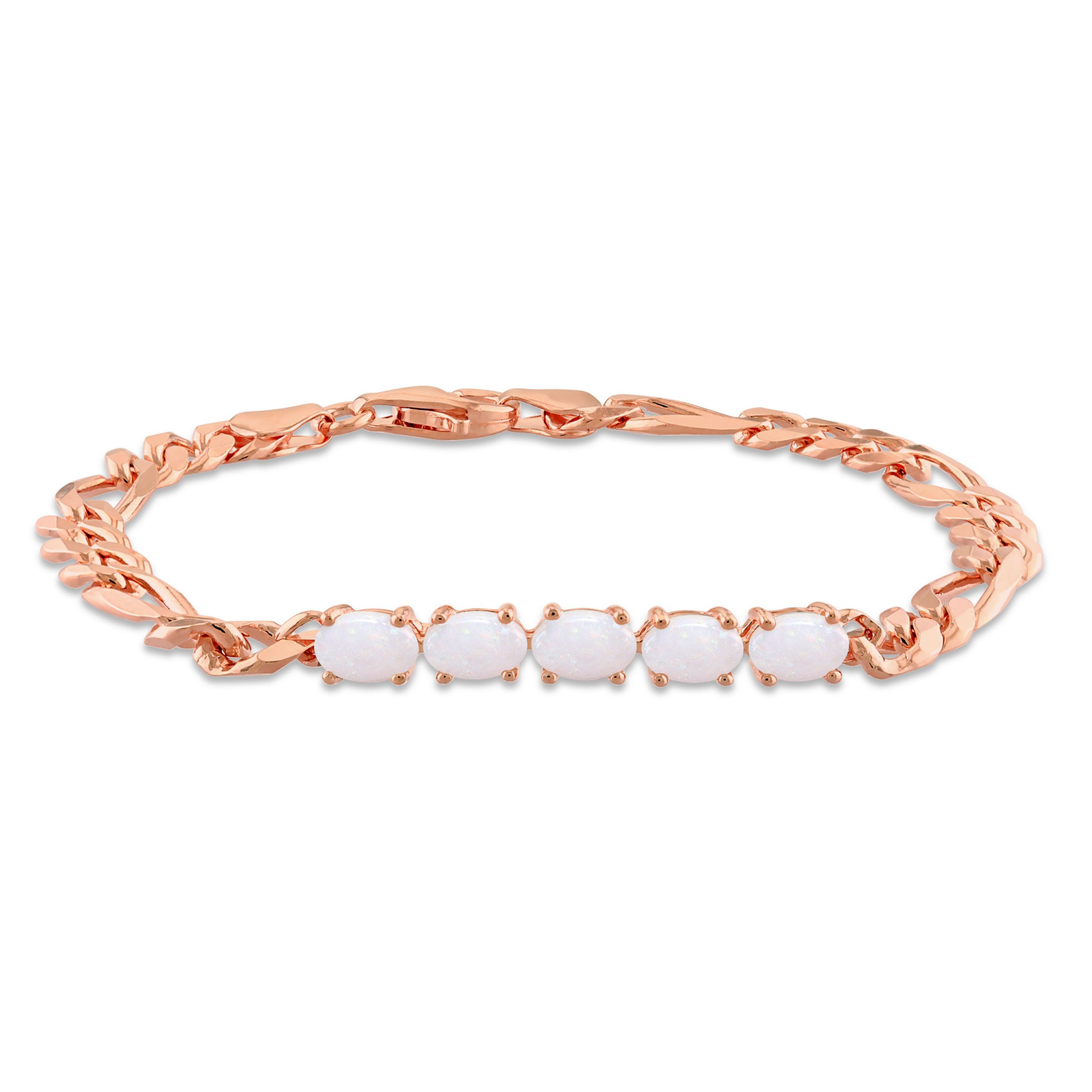 1.2 CT TGW Opal Birthstone Link Bracelet in Rose Plated Sterling Silver