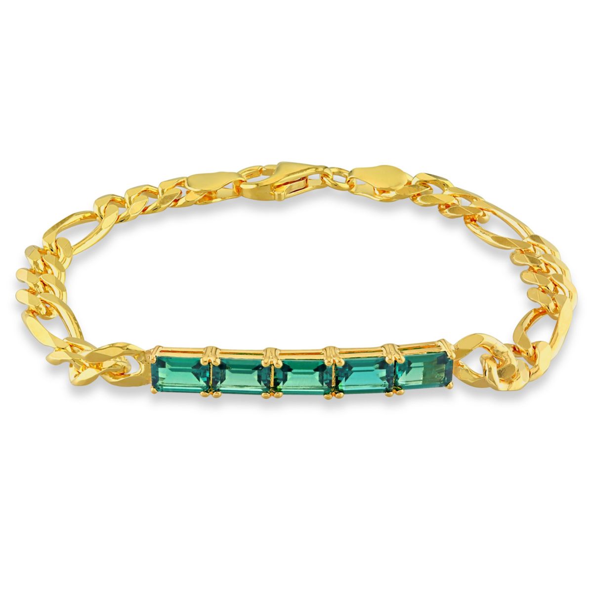 Lab Created 2.25 CT TGW Created Emerald Birthstone Link Bracelet in Yellow Plated Sterling Silver