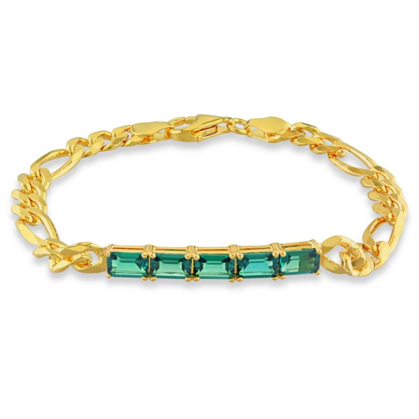 Lab Created 2.25 CT TGW Created Emerald Birthstone Link Bracelet in Yellow Plated Sterling Silver