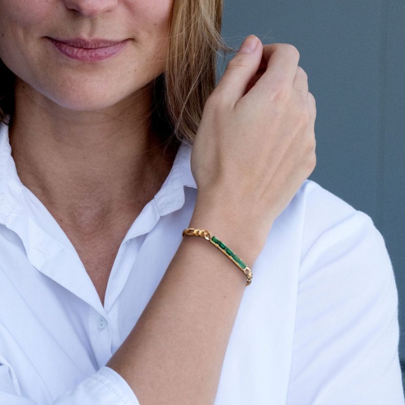 Lab Created 2.25 CT TGW Created Emerald Birthstone Link Bracelet in Yellow Plated Sterling Silver