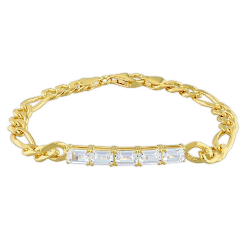 Lab Created 3.3 CT TGW Created White Sapphire Birthstone Link Bracelet in Yellow Plated Sterling Silver