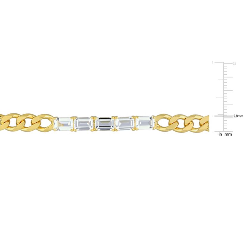 Lab Created 3.3 CT TGW Created White Sapphire Birthstone Link Bracelet in Yellow Plated Sterling Silver