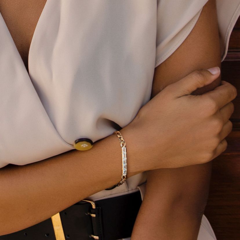 Lab Created 3.3 CT TGW Created White Sapphire Birthstone Link Bracelet in Yellow Plated Sterling Silver