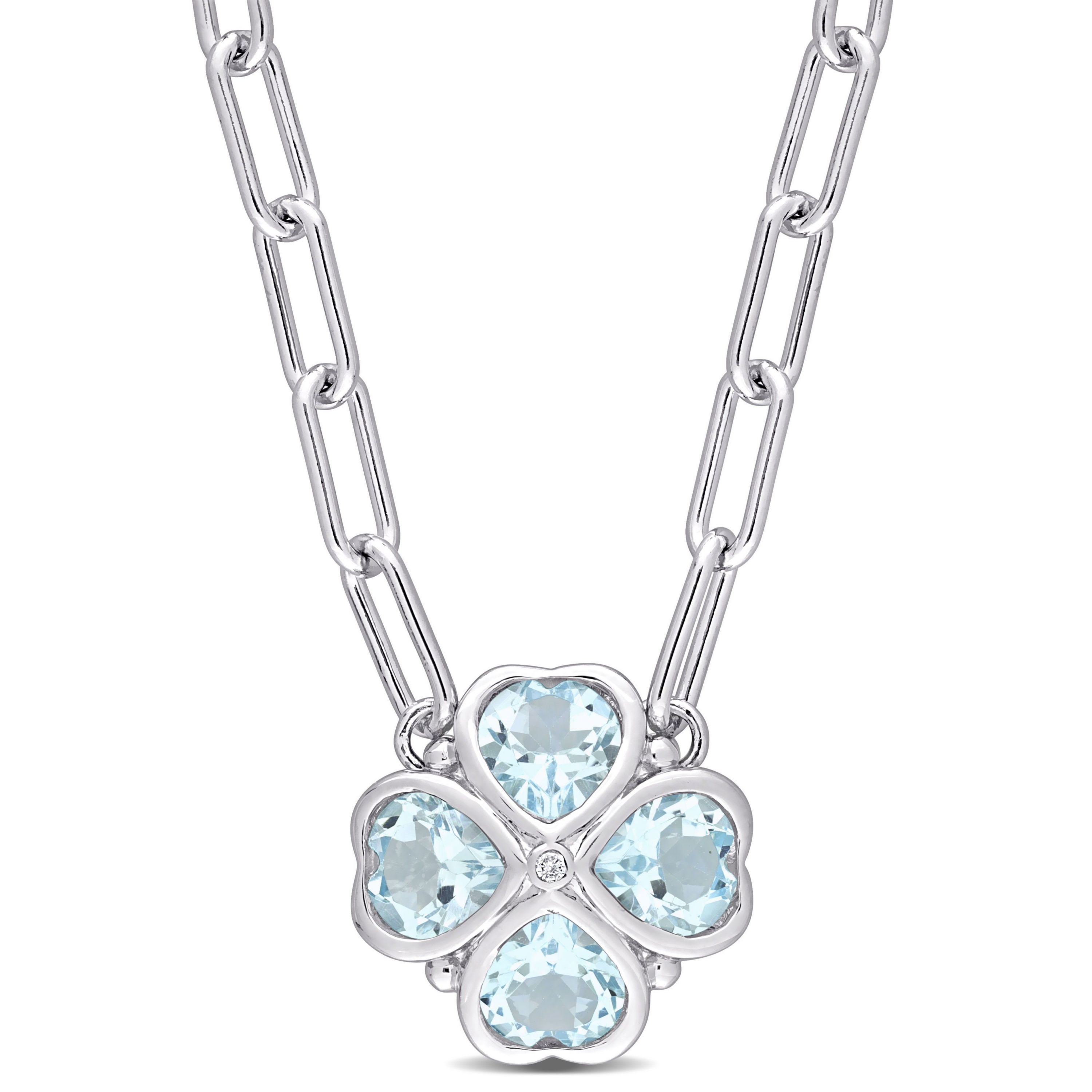 3.92 ct. t.g.w. Sky Blue Topaz and Diamond Accent Floral Heart Paperclip Chain Necklace in Sterling Silver