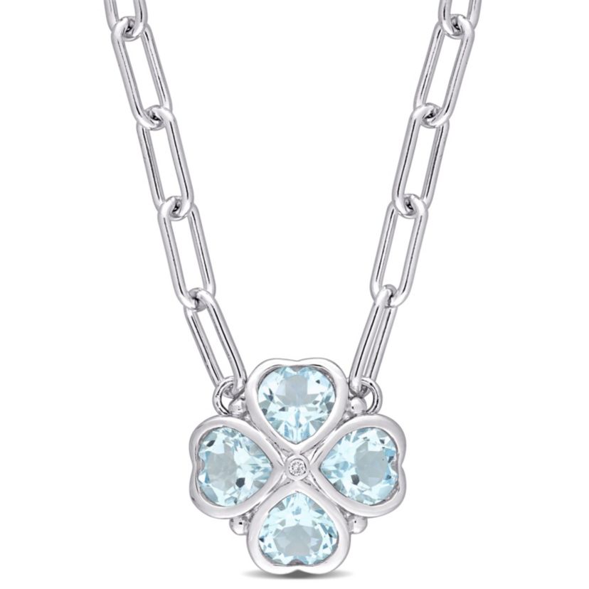 3.92 ct. t.g.w. Sky Blue Topaz and Diamond Accent Floral Heart Paperclip Chain Necklace in Sterling Silver