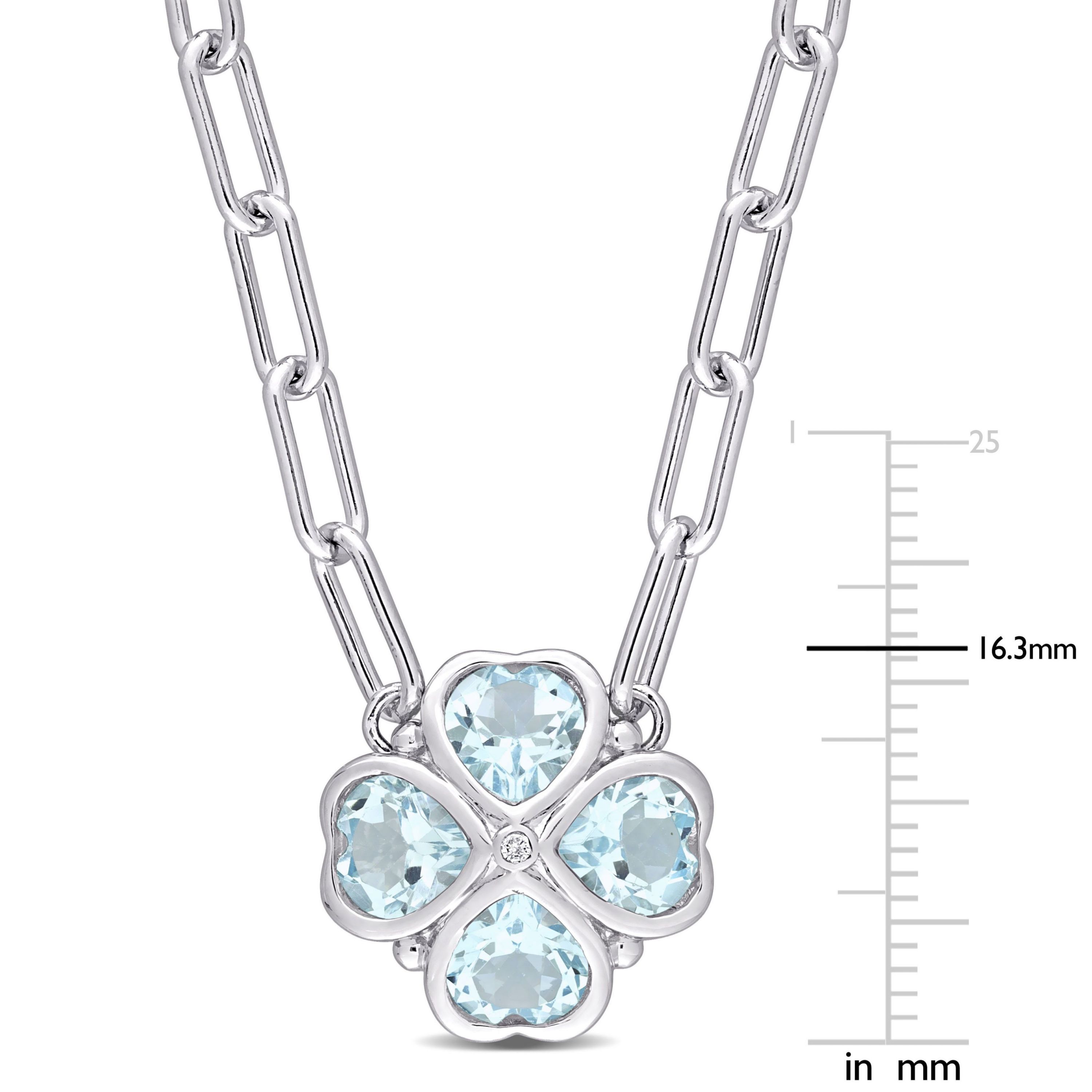 3.92 ct. t.g.w. Sky Blue Topaz and Diamond Accent Floral Heart Paperclip Chain Necklace in Sterling Silver