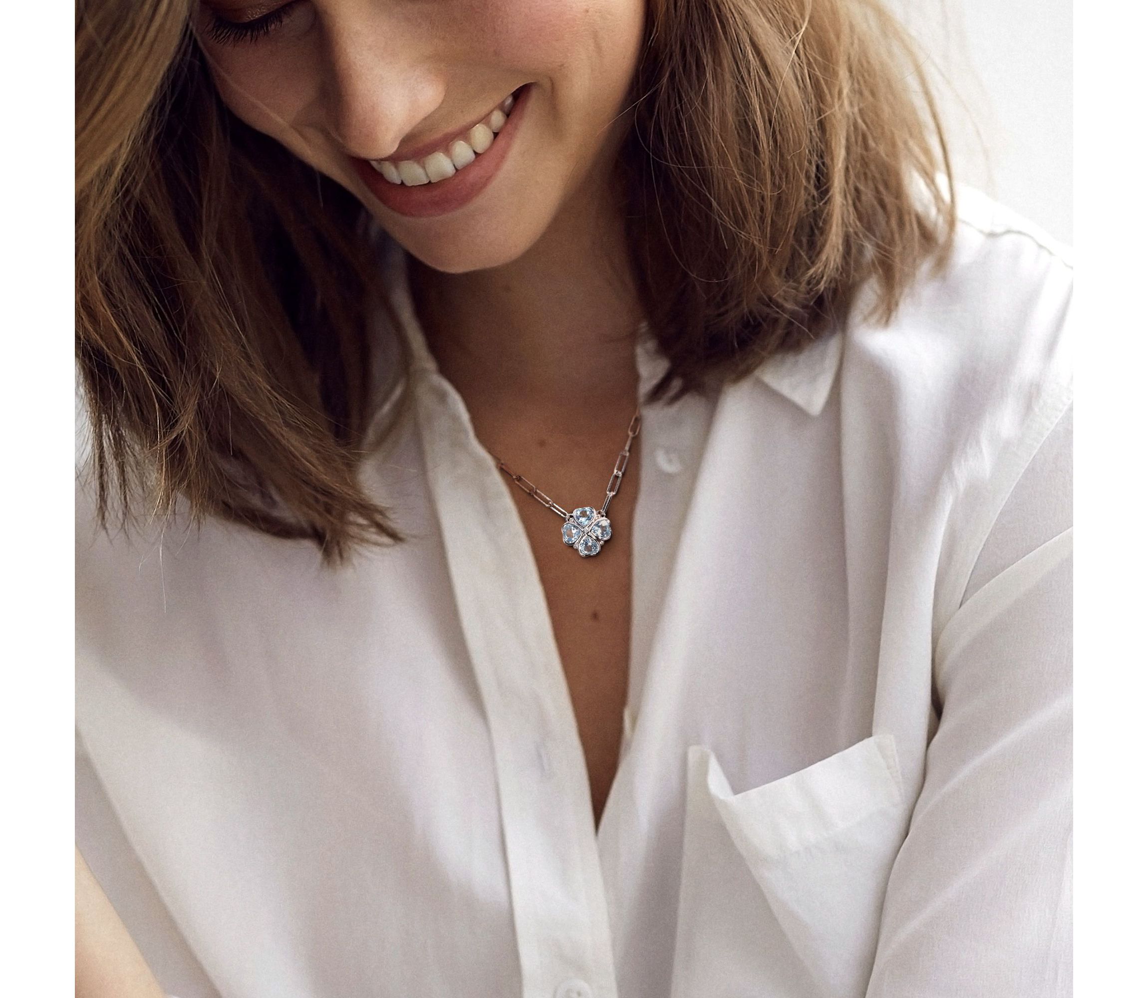 3.92 ct. t.g.w. Sky Blue Topaz and Diamond Accent Floral Heart Paperclip Chain Necklace in Sterling Silver