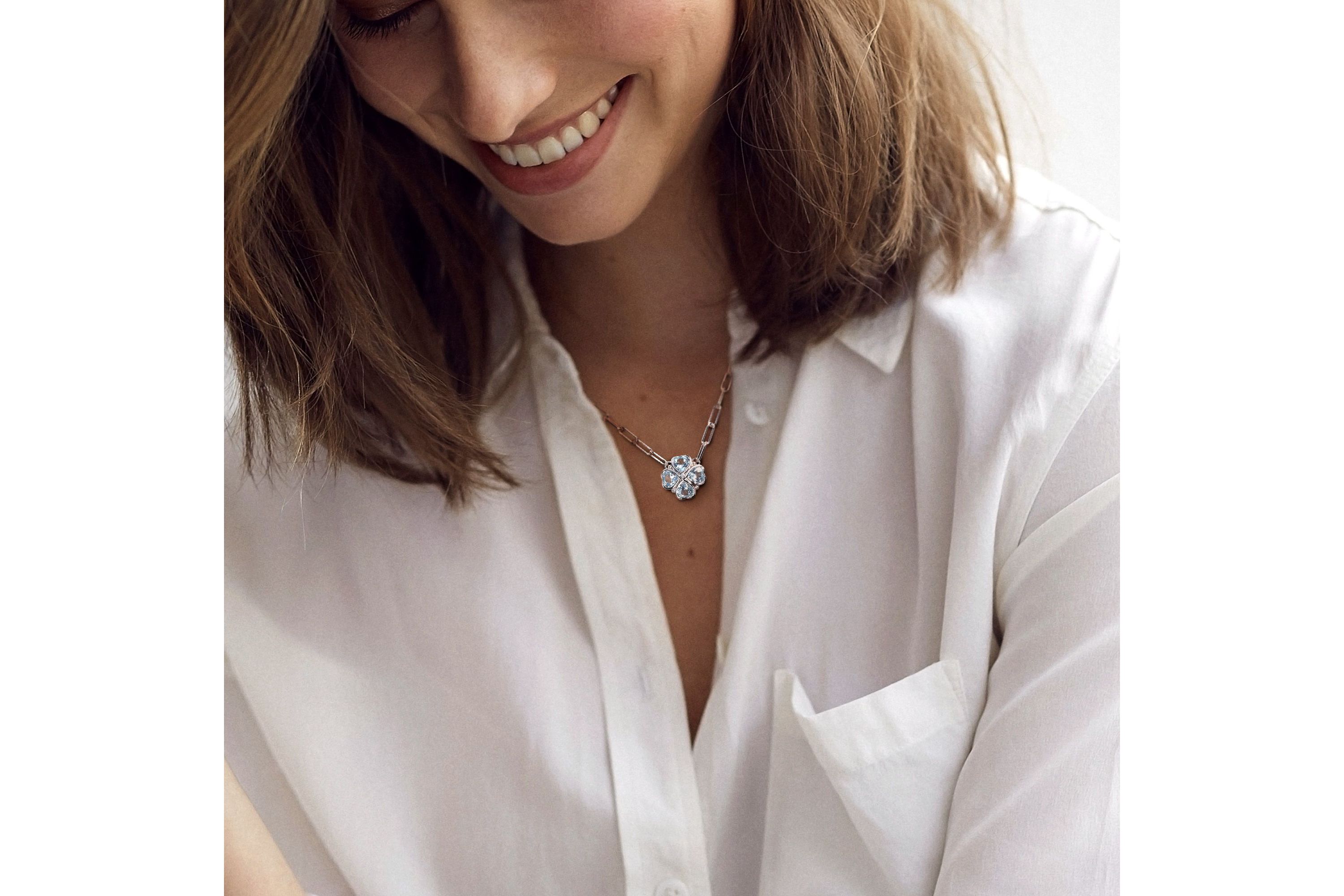 3.92 ct. t.g.w. Sky Blue Topaz and Diamond Accent Floral Heart Paperclip Chain Necklace in Sterling Silver