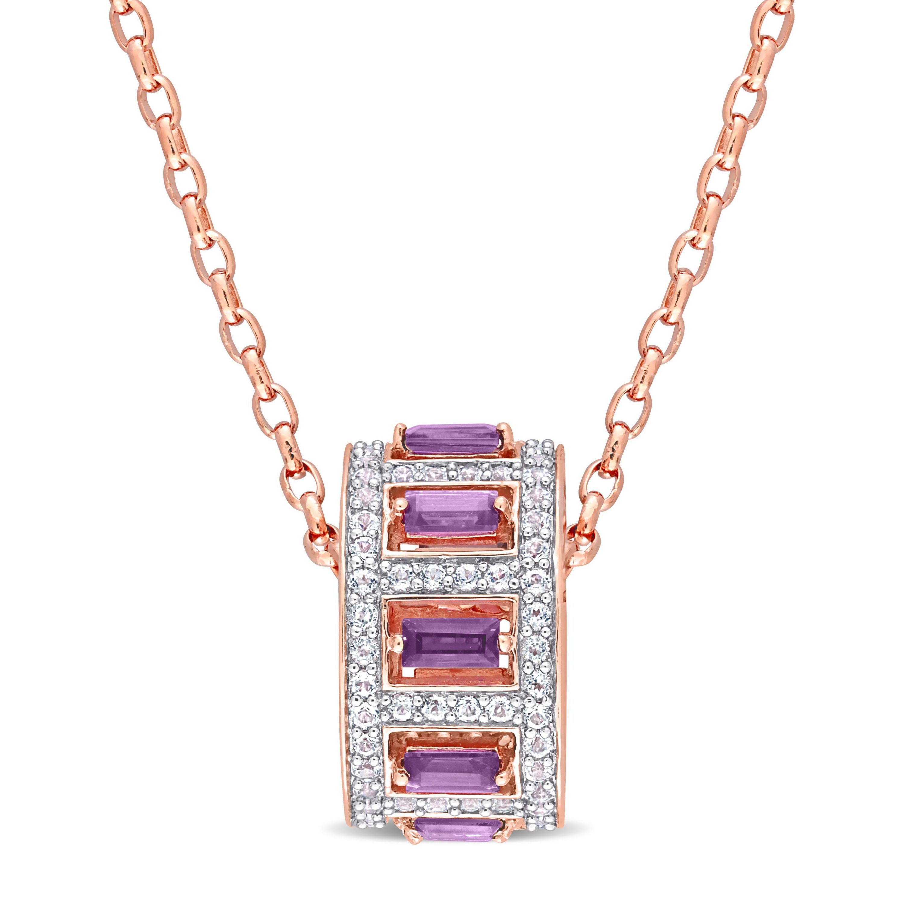 2.14 ct. t.g.w. African Amethyst & White Topaz Pendant with Chain in Rose Plated Sterling Silver