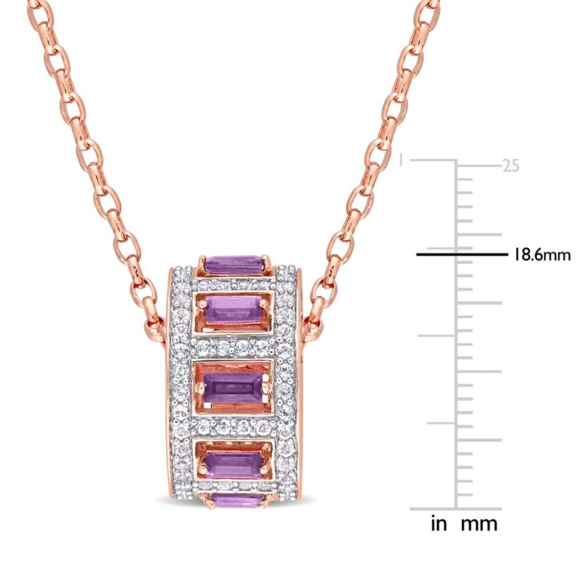 2.14 ct. t.g.w. African Amethyst & White Topaz Pendant with Chain in Rose Plated Sterling Silver