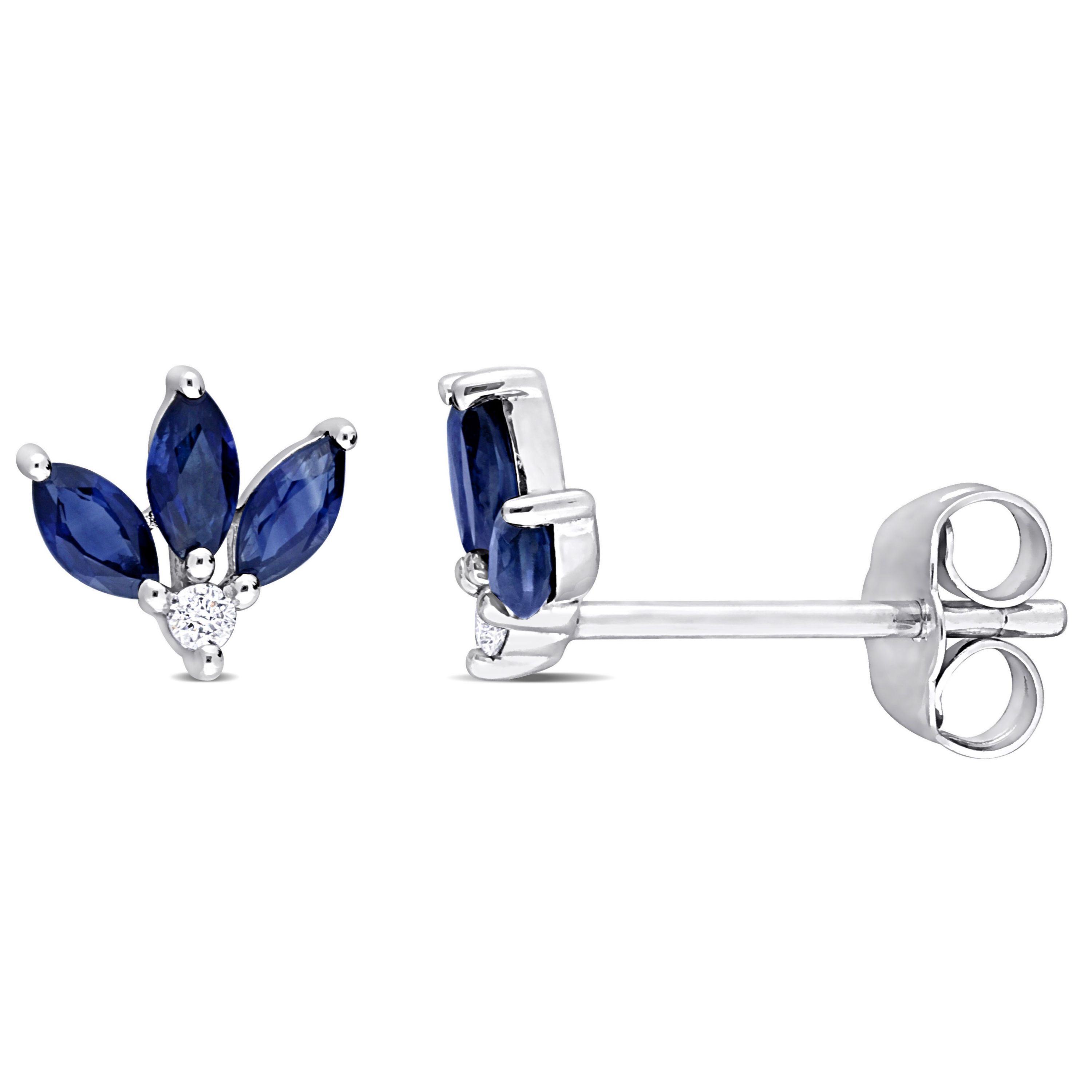 5/8 CT TGW Sapphire and Diamond Accent Floral Stud Earrings in 10k White Gold