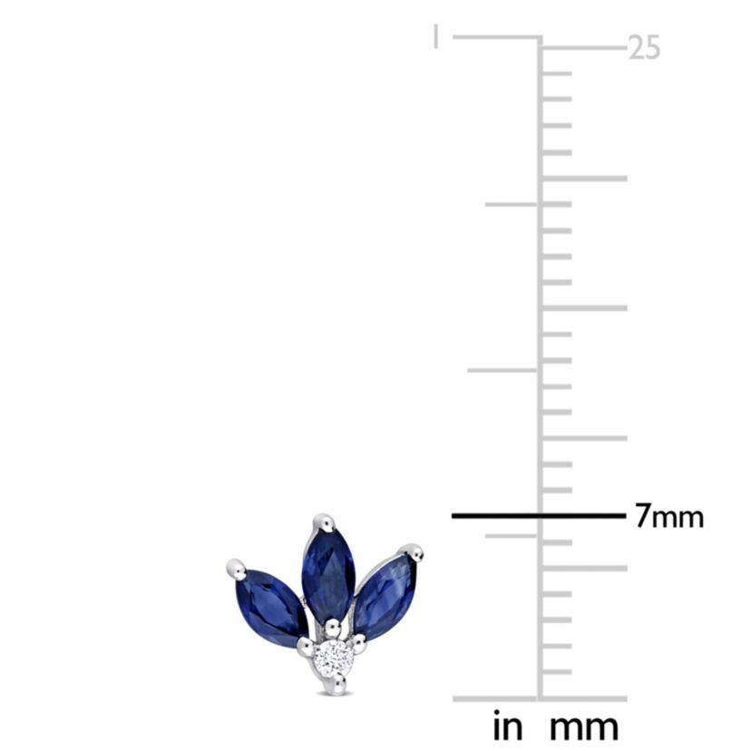 5/8 CT TGW Sapphire and Diamond Accent Floral Stud Earrings in 10k White Gold