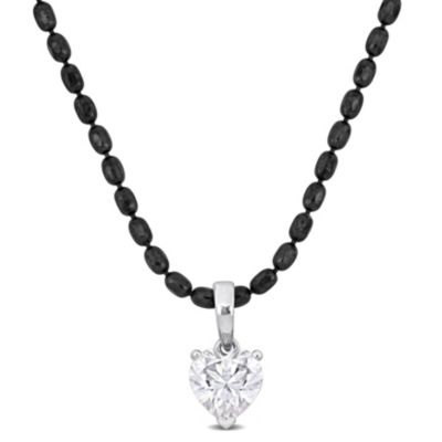 Belk & Co Lab Created 1 CT DEW Heart Shape Moissanite Pendant with Diamond Cut Chain in Sterling Silver with Black Rhodium, White