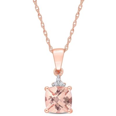 Belk & Co 1 Ct. T.g.w. Morganite And Diamond Accent Pendant With Chain In 10K Rose Gold