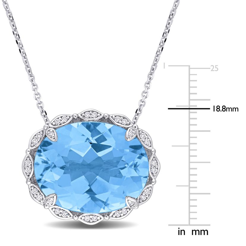 24.74 ct. t.g.w. Sky Blue Topaz and 1/7 ct. t.w. Diamond Halo Necklace in 14K White Gold