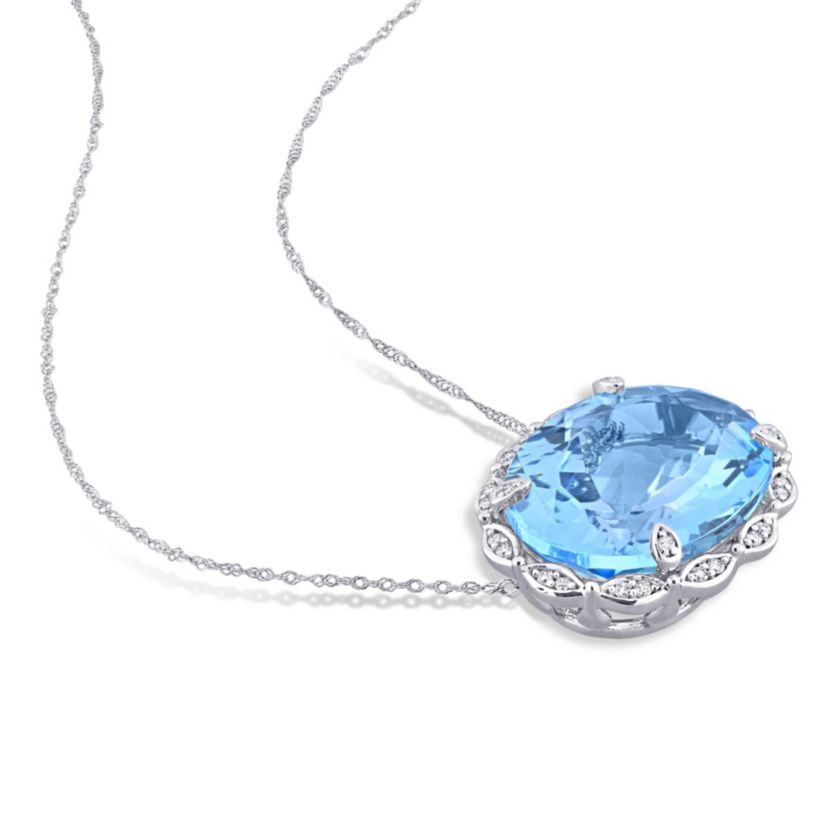 24.74 ct. t.g.w. Sky Blue Topaz and 1/7 ct. t.w. Diamond Halo Necklace in 14K White Gold