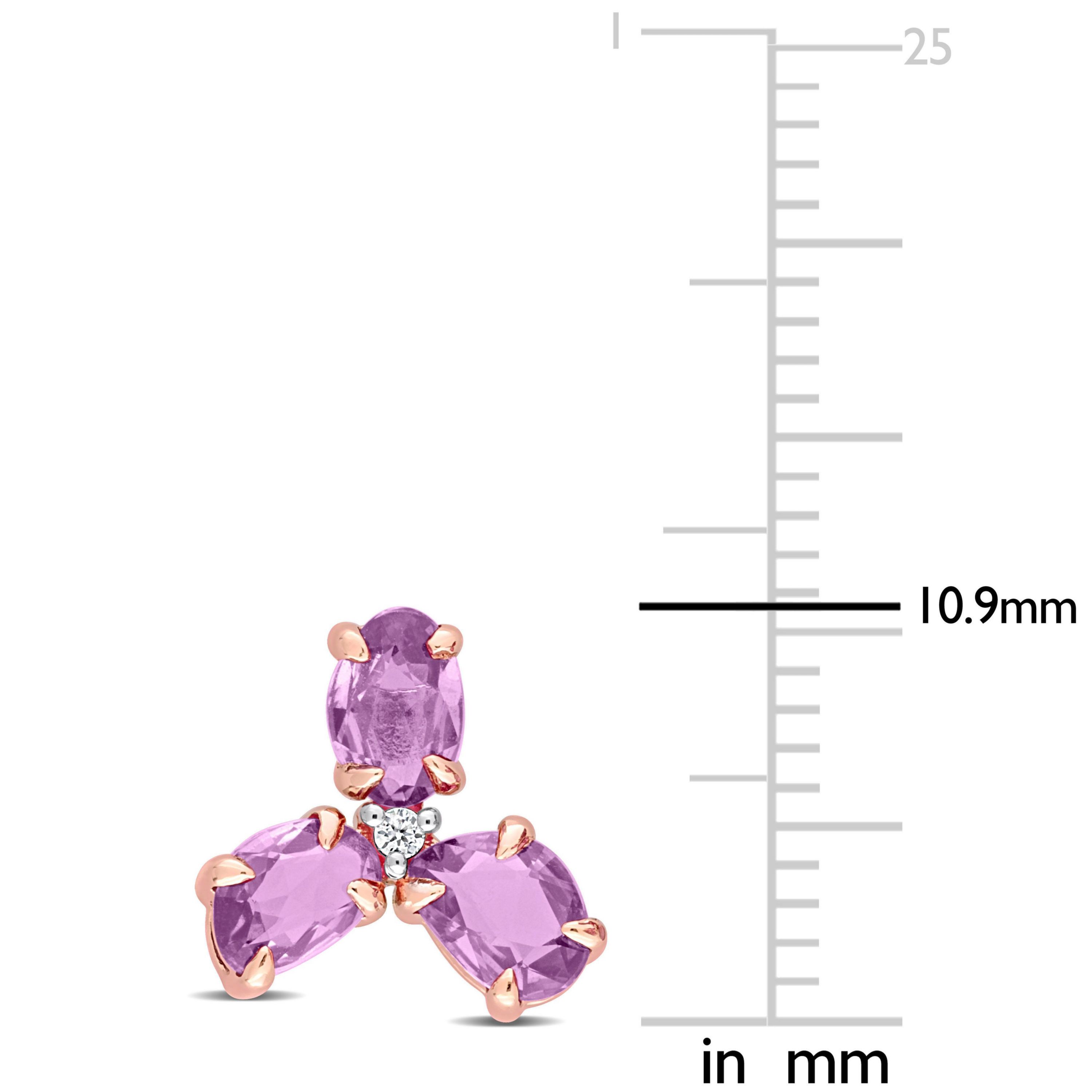 2.5 CT TGW Purple Sapphire and Diamond Accent 3-Stone Stud Earrings in 14k Rose Gold