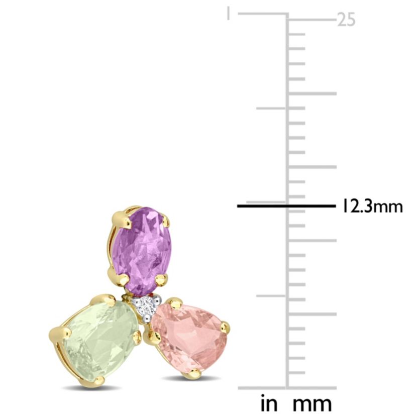 2.4 CT TGW Multi Color Sapphire and Diamond Accent 3-Stone Stud Earrings in 14k Yellow Gold