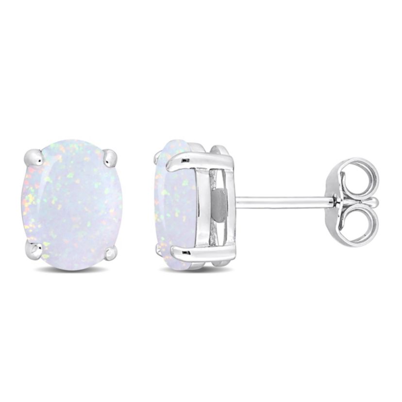 Lab Created 2 CT TGW Created Opal Stud Earrings in Sterling Silver