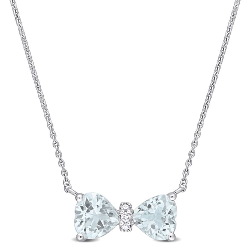 3/4 ct. t.g.w. Aquamarine and Diamond Accent Bow Necklace in 10K White Gold