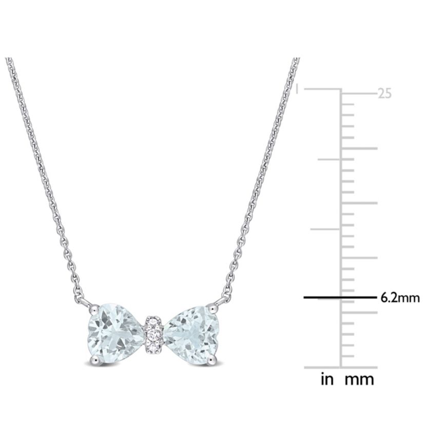 3/4 ct. t.g.w. Aquamarine and Diamond Accent Bow Necklace in 10K White Gold