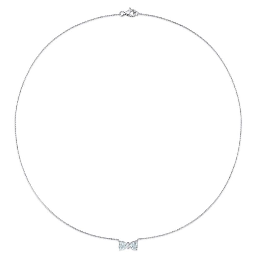 3/4 ct. t.g.w. Aquamarine and Diamond Accent Bow Necklace in 10K White Gold