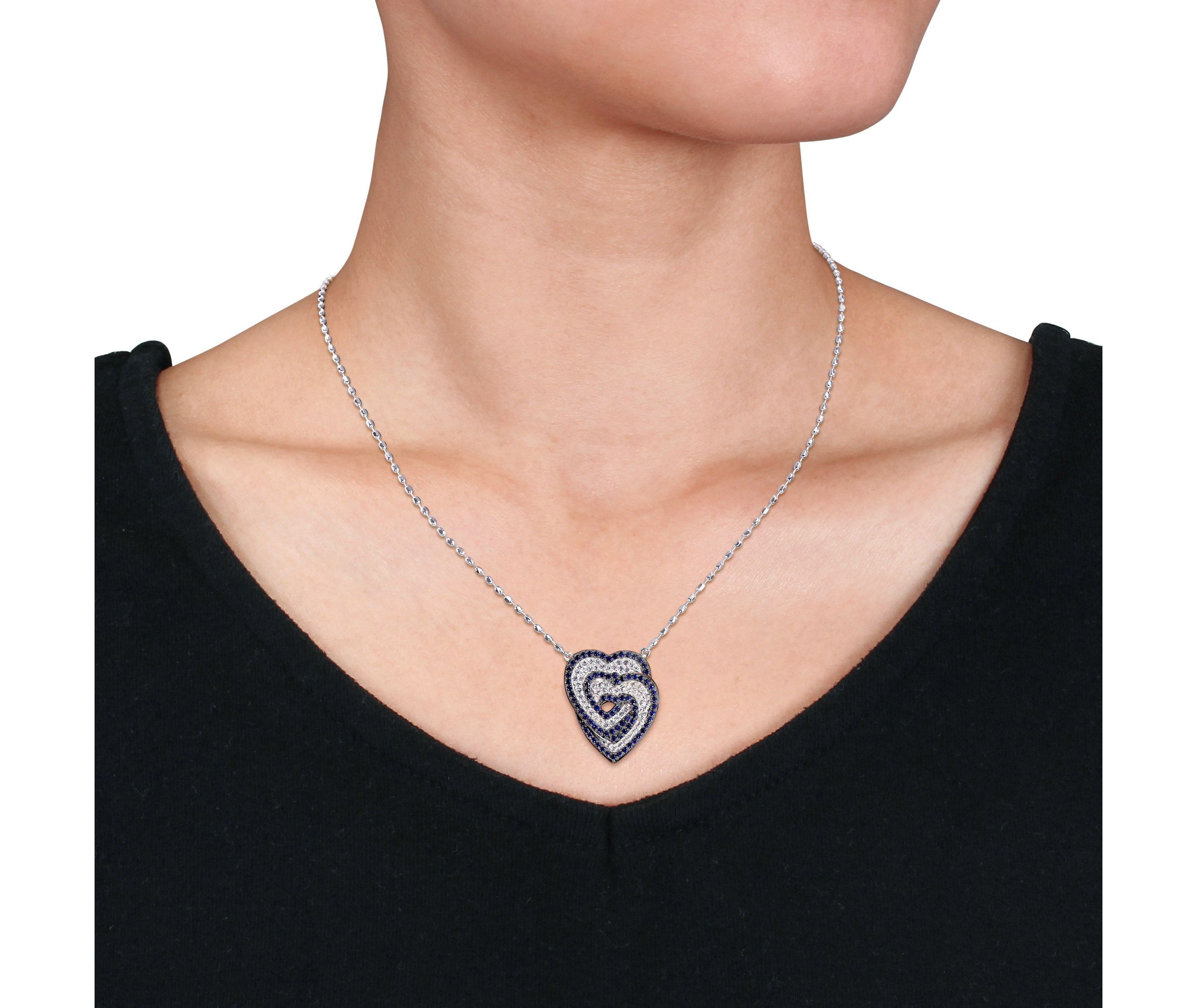 Lab Created 1.45 ct. t.g.w. Created White and Blue Sapphire Interlocking Hearts Pendant with Chain in Sterling Silver