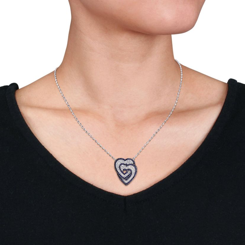 Lab Created 1.45 ct. t.g.w. Created White and Blue Sapphire Interlocking Hearts Pendant with Chain in Sterling Silver
