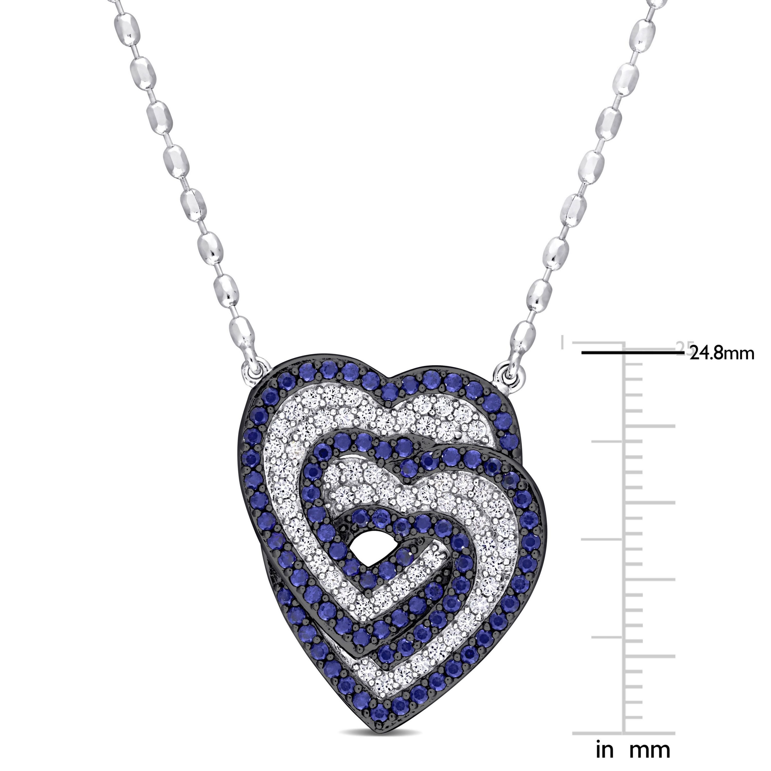 Lab Created 1.45 ct. t.g.w. Created White and Blue Sapphire Interlocking Hearts Pendant with Chain in Sterling Silver