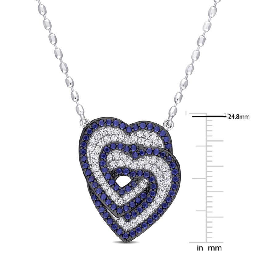 Lab Created 1.45 ct. t.g.w. Created White and Blue Sapphire Interlocking Hearts Pendant with Chain in Sterling Silver