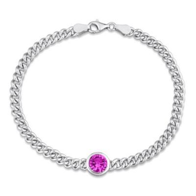 Belk & Co Lab Created 1.62 CT TGW Pink Sapphire Bracelet in Sterling Silver, White