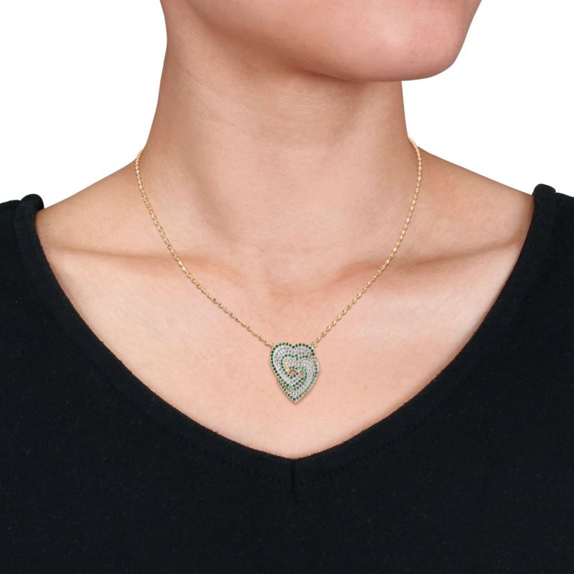 Lab Created 1.45 ct. t.g.w. Create White Sapphire and Created Emerald Interlocking Hearts Pendant with Chain in Yellow Plated Sterling Silver
