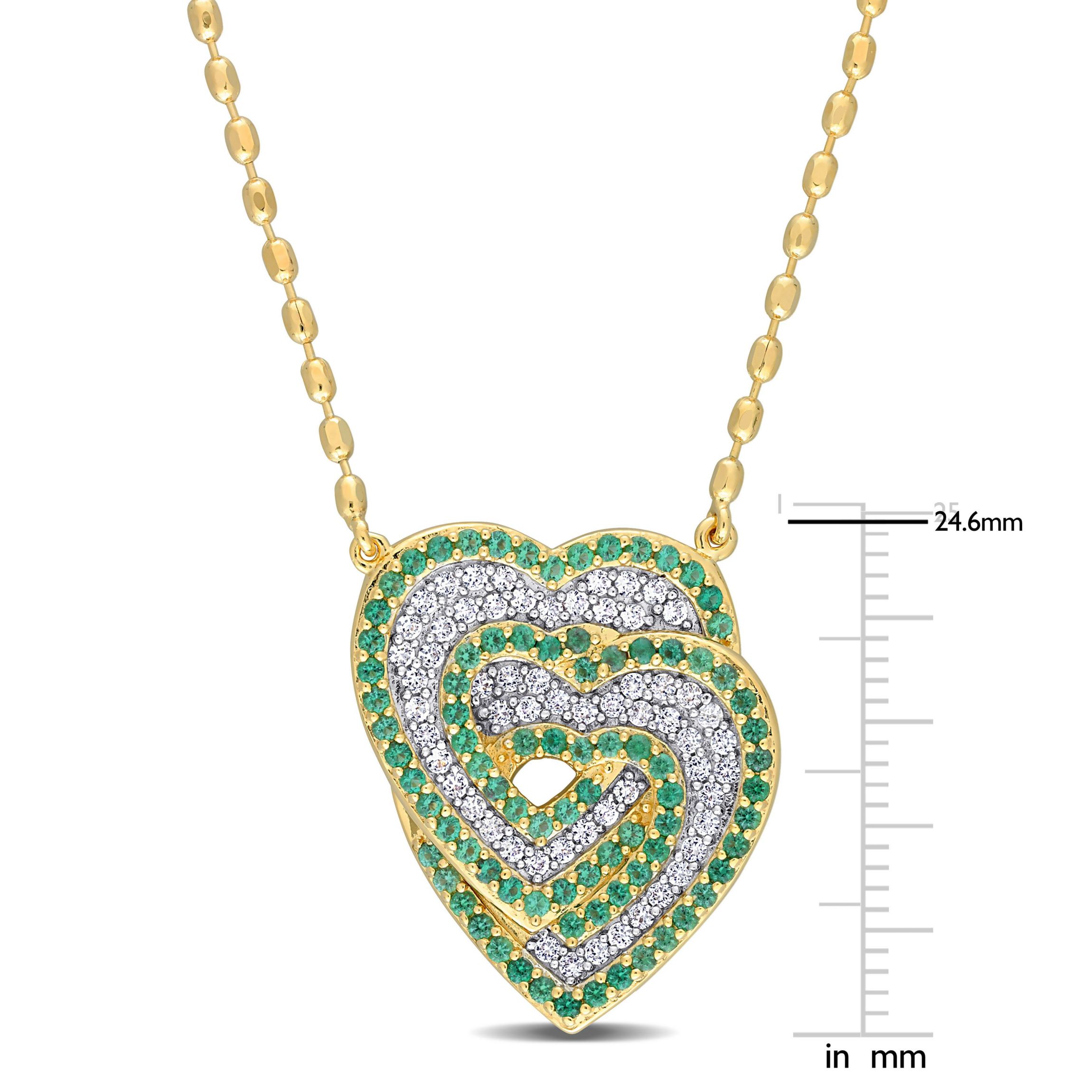 Lab Created 1.45 ct. t.g.w. Create White Sapphire and Created Emerald Interlocking Hearts Pendant with Chain in Yellow Plated Sterling Silver