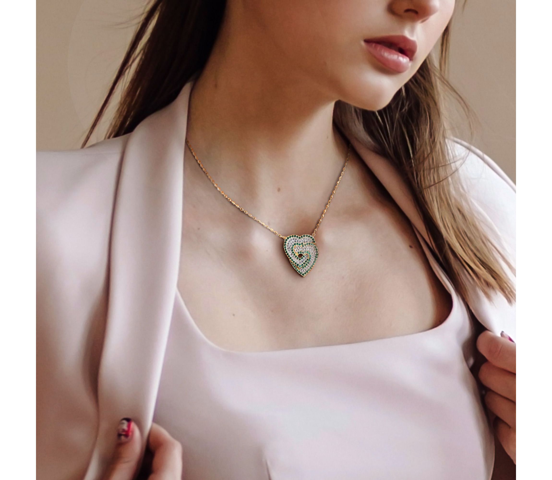 Lab Created 1.45 ct. t.g.w. Create White Sapphire and Created Emerald Interlocking Hearts Pendant with Chain in Yellow Plated Sterling Silver