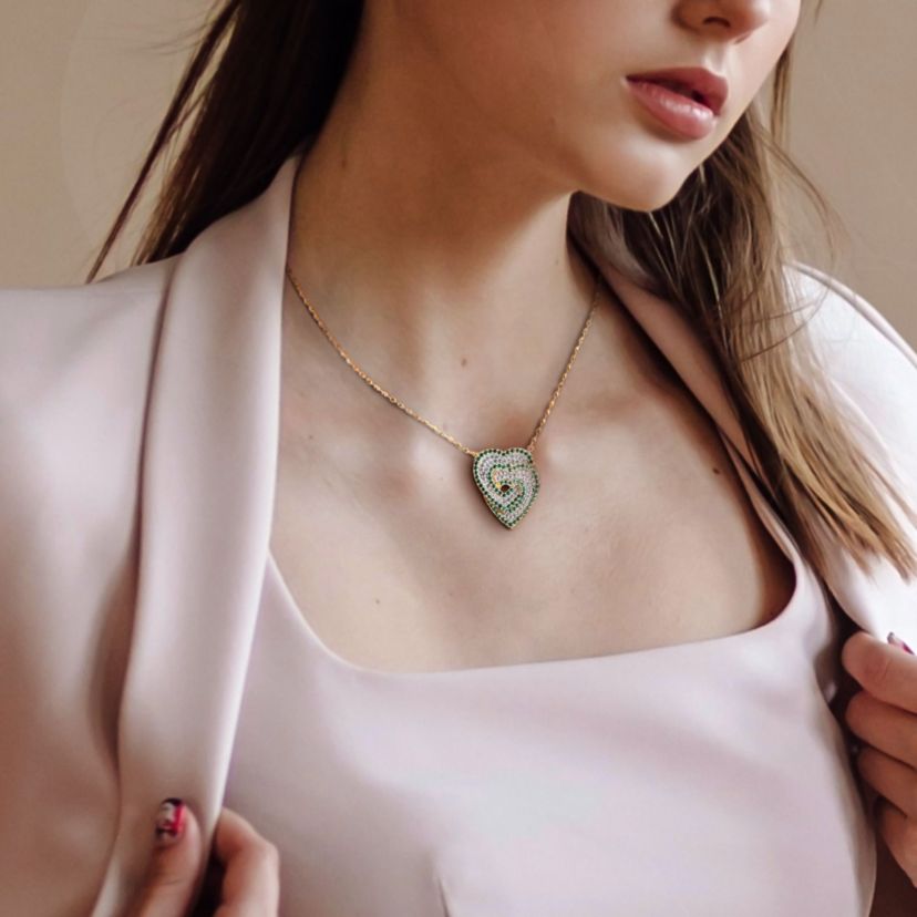 Lab Created 1.45 ct. t.g.w. Create White Sapphire and Created Emerald Interlocking Hearts Pendant with Chain in Yellow Plated Sterling Silver