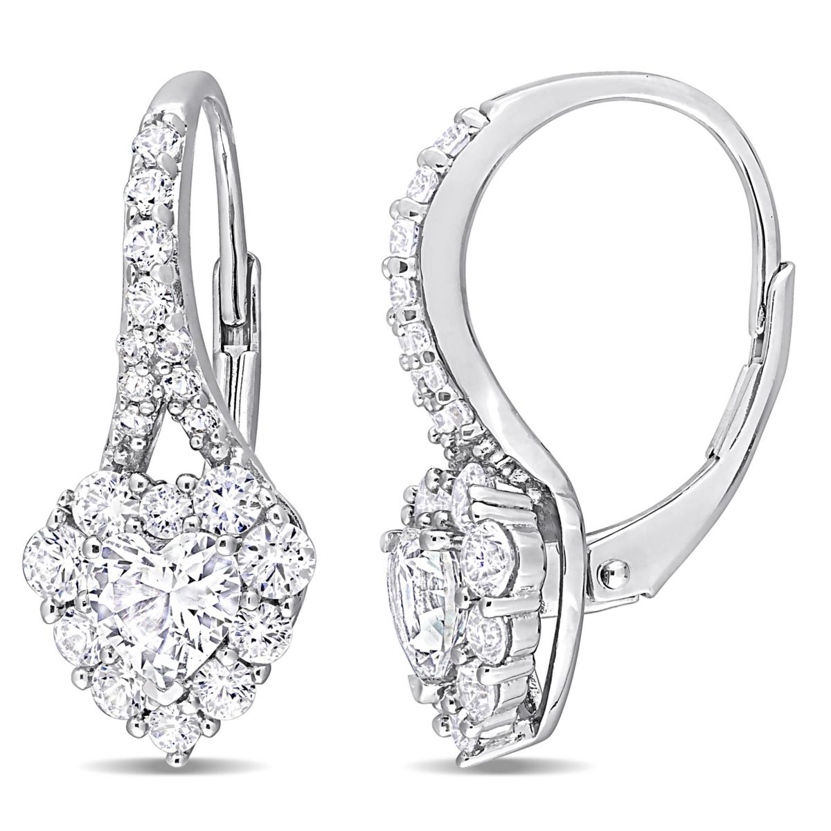 Lab Created 2.42 ct. t.g.w. Created White Sapphire Halo Heart Earrings in Sterling Silver