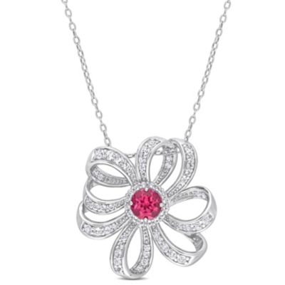 Belk & Co 2.78 ct. t.g.w. Pink Topaz and White Topaz Flower Pendant With Chain in Sterling Silver