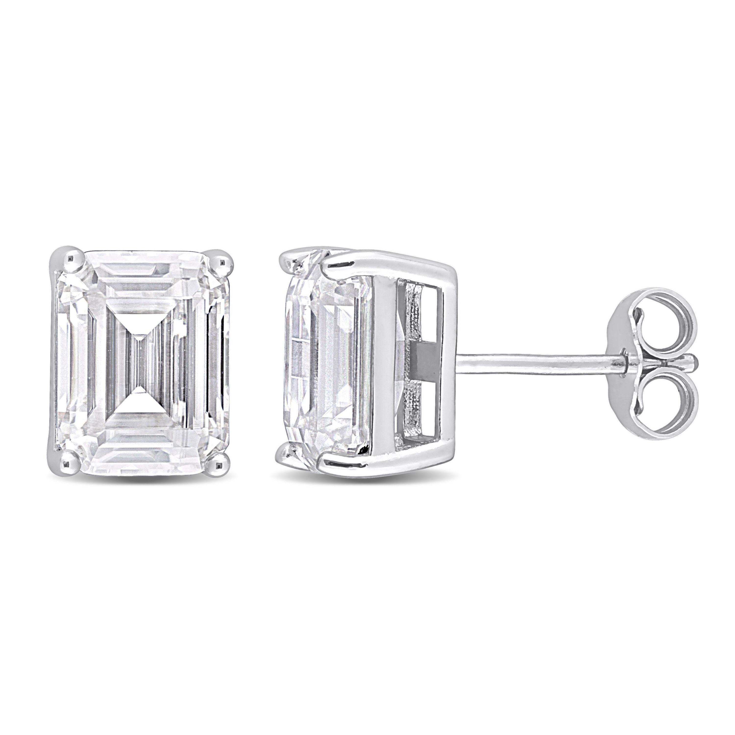 Lab Created 4.8 CT TGW Emerald Cut Created Moissanite Stud Earrings in Sterling Silver