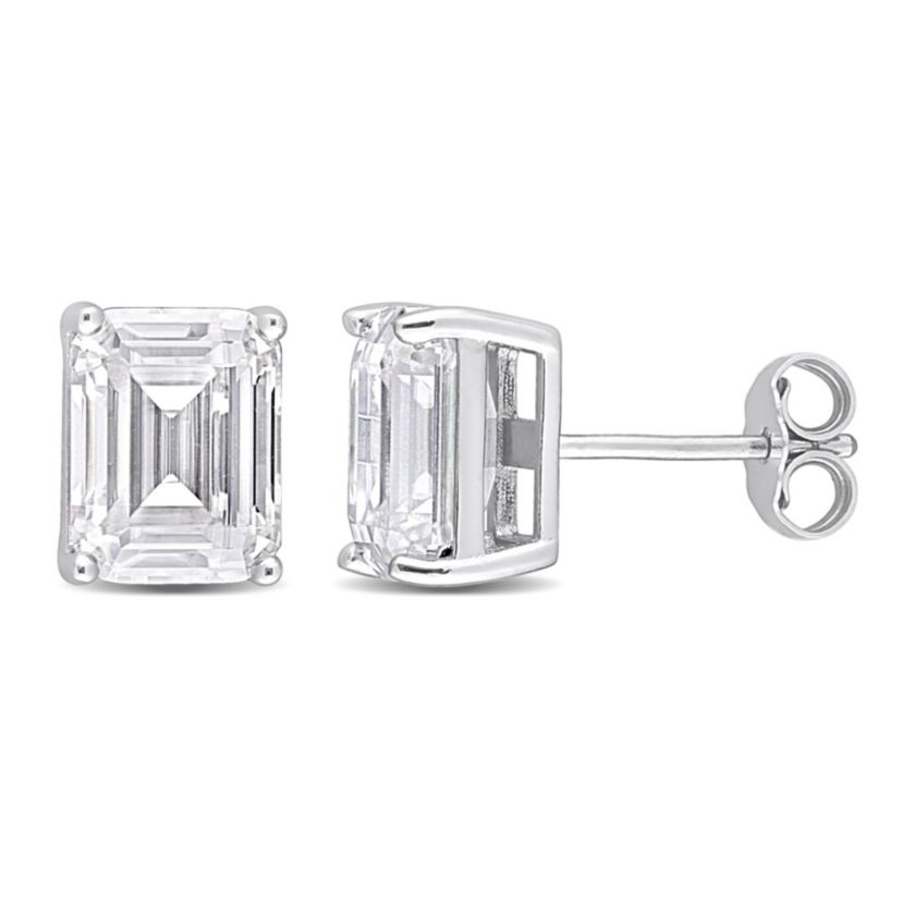 Lab Created 4.8 CT TGW Emerald Cut Created Moissanite Stud Earrings in Sterling Silver