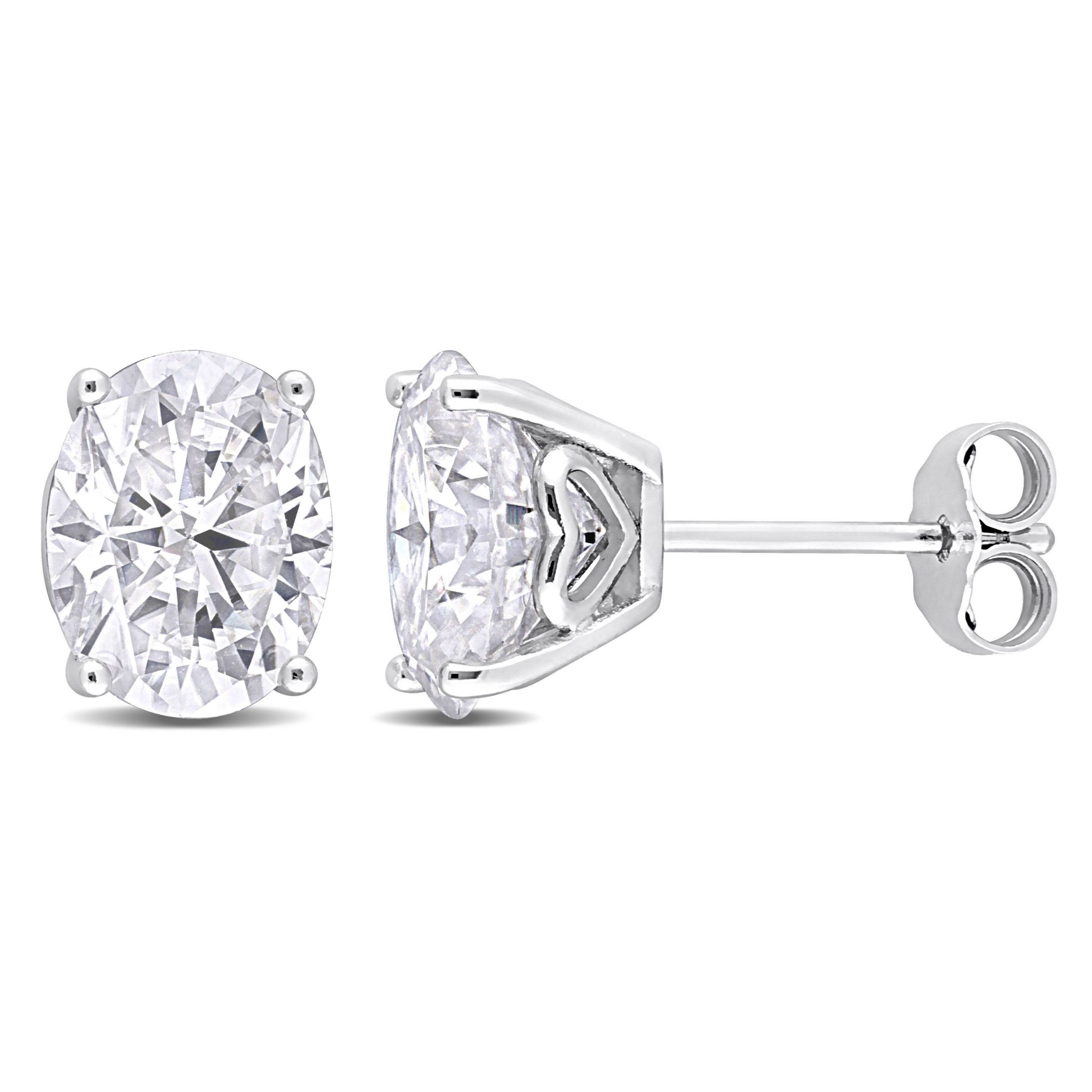 Lab Created 4 CT TGW Oval Created Moissanite Stud Earrings with Heart Detail in Sterling Silver