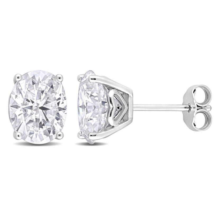 Lab Created 4 CT TGW Oval Created Moissanite Stud Earrings with Heart Detail in Sterling Silver