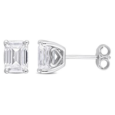 Belk & Co Lab Created 2 CT TGW Emerald Cut Moissanite Stud Earrings with Heart Detail in Sterling Silver