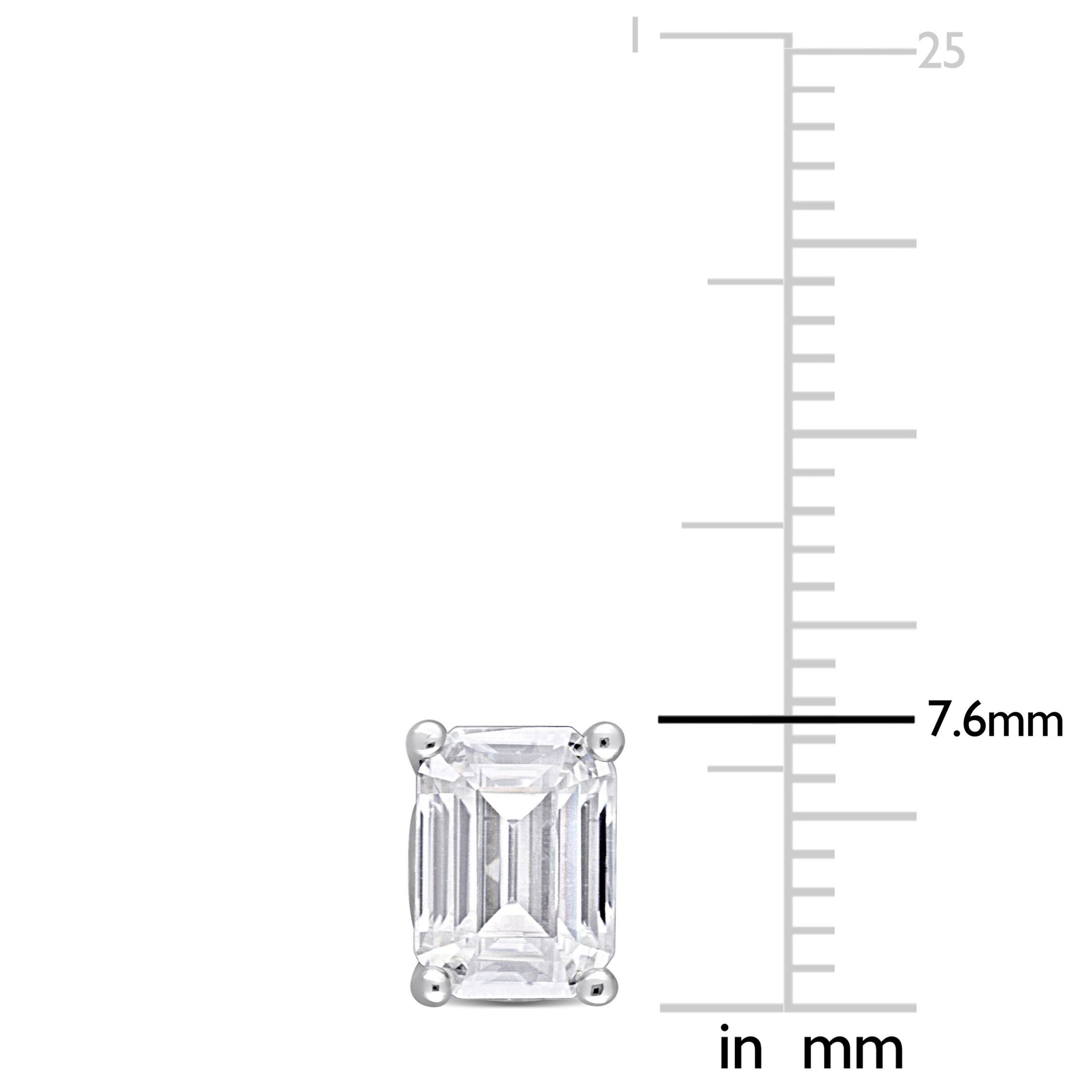 Lab Created 2 CT TGW Emerald Cut Created Moissanite Stud Earrings with Heart Detail in Sterling Silver