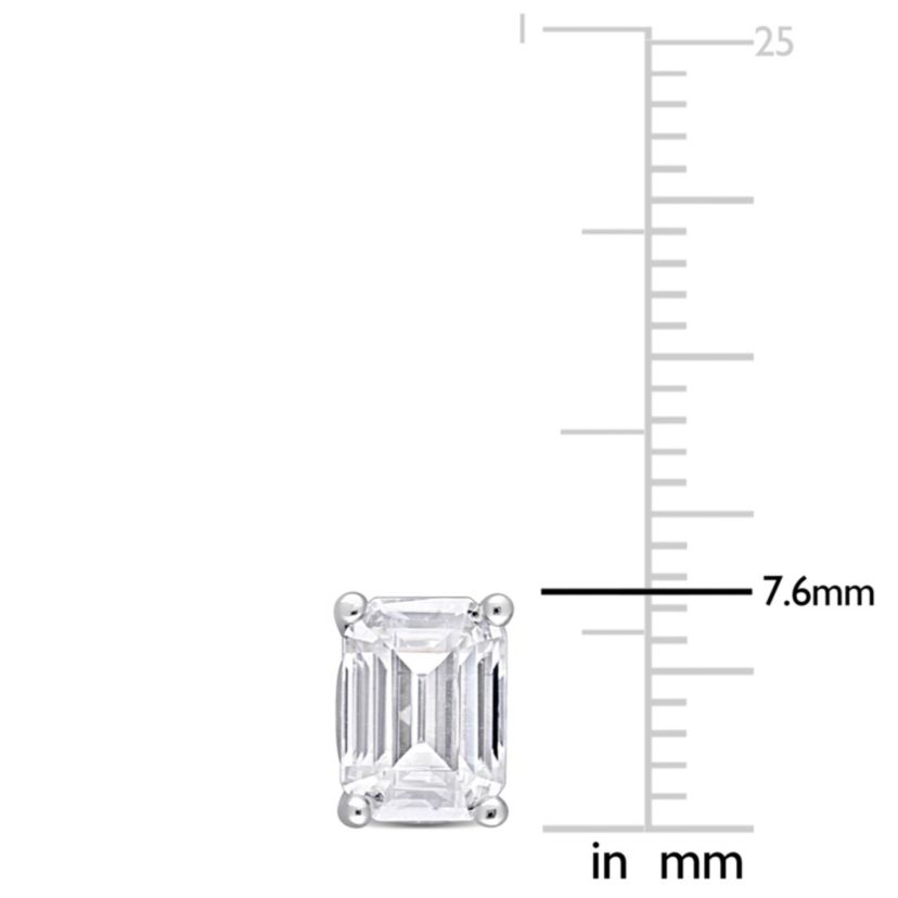 Lab Created 2 CT TGW Emerald Cut Created Moissanite Stud Earrings with Heart Detail in Sterling Silver