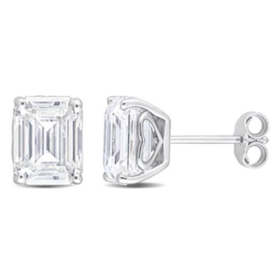 Belk & Co Lab Created 4.8 CT TGW Emerald Cut Moissanite Stud Earrings with Heart Detail in Sterling Silver