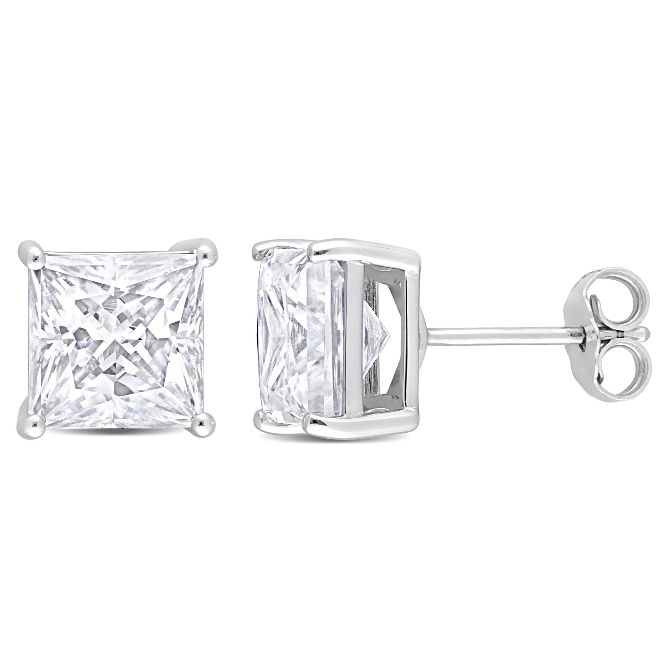 Lab Created 6 CT TGW Princess Cut Created Moissanite Stud Earrings in Sterling Silver